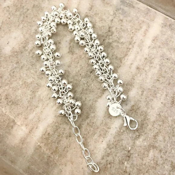 925 Sterling Silver Bead Bracelet 4 MM Ball Bracelet Dangle Bead Bracelet - Picture 3 of 3